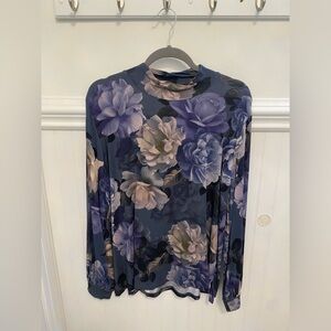 Johnny Was Floral Long Sleeve Top - Blue and Purple